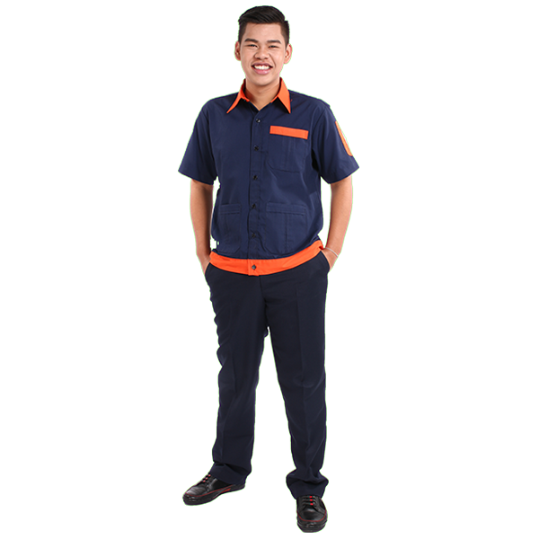 High-waisted short-sleeve top, workshop uniform and trousers
